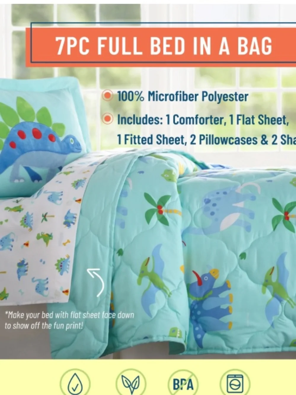 Wildkin 7 Pc Full Cotton Bed in a Bag for Boys & Girls: Dinosaur Land Blue NEW
